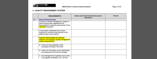 AS9100 Rev C Internal Audit Checklist 1